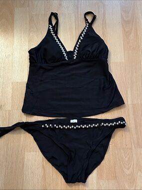 Skye Tankini Shell & Bead Detail Belted Swimsuit SZ L
